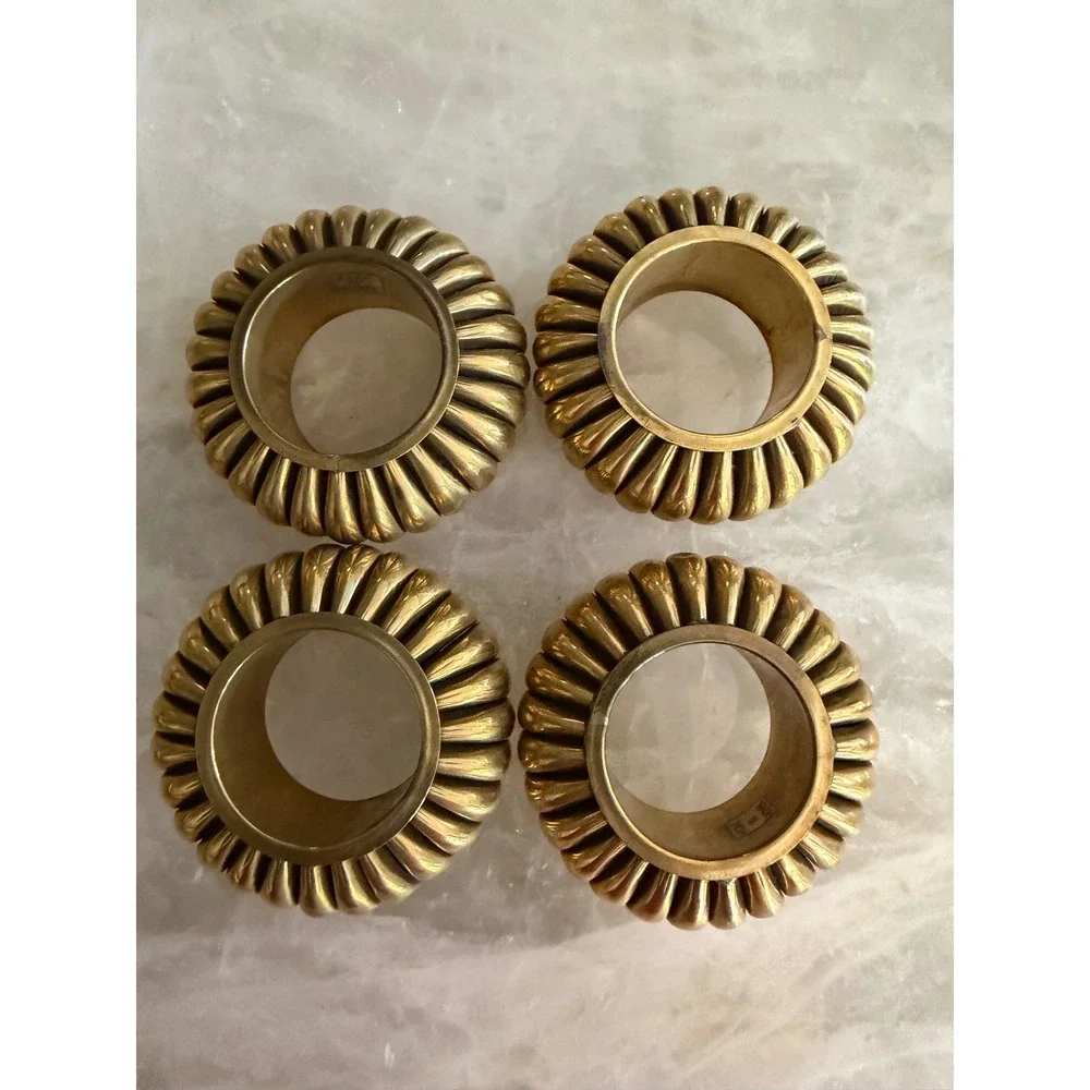 Brass Napkin Rings Set of 6 Gold Ribbed Melon Pumpkin shape